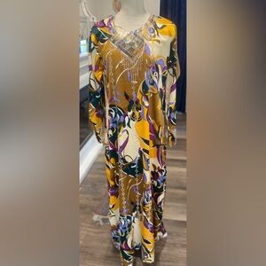 90s Silk Long Sleeve Dress with Rhinestones